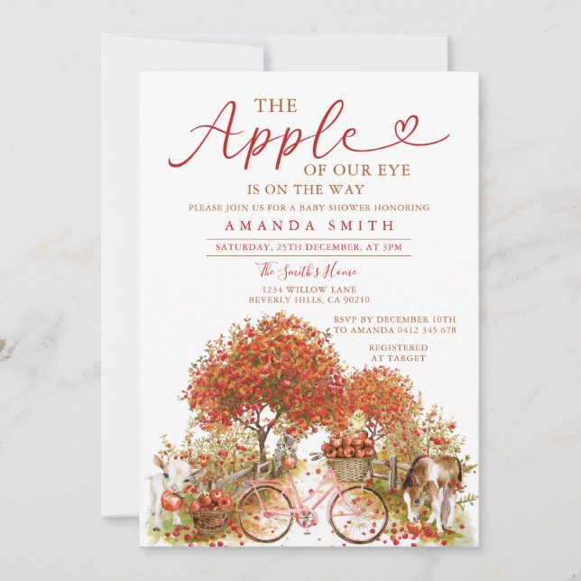 Äpple från Öga Babyskåda Bow Orange Gingham Inbjudningar (Framsida)