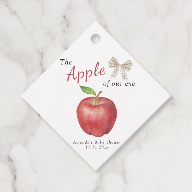 Apple från vår babydusch i öga gåvor etiketter (Framsida)