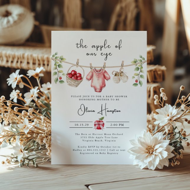 Apple från vår inbjudan till Öga-babyådaren (The Apple of Our Eye Baby Shower Invitation)