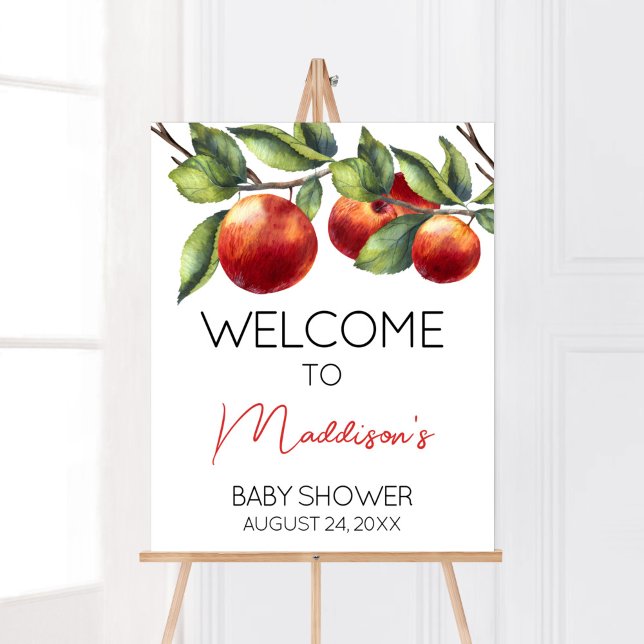 Apple från vår Öga babydusch Välkommen Poster (Red Apple Baby Shower Welcome Sign)