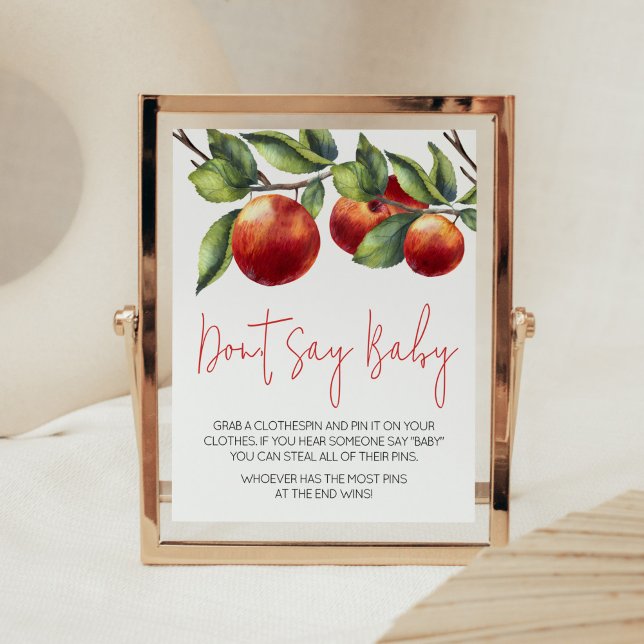 Äpple från vår Öga babyskåda Säg inte Baby Poster (Red Apple Baby Shower Don't Say Baby Sign)