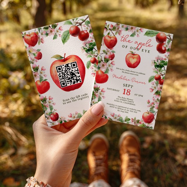 Apple från vår Öga Blommigt Orchard Qr Baby Shower Inbjudningar (Apple of Our Eye Floral Orchard Qr Baby Shower Invitation)