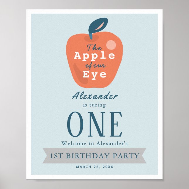 Apple från vår Öga Boy Blue 1:a födelsedag Välkoms Poster (Framsidan)