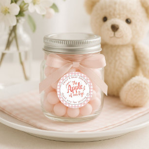 Apple från vår Öga Gingham Tack Baby Shower Runt Klistermärke