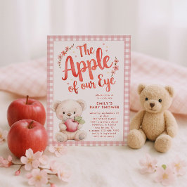 Apple från vår Öga Rosa Gingham Bear Baby Shower Inbjudningar