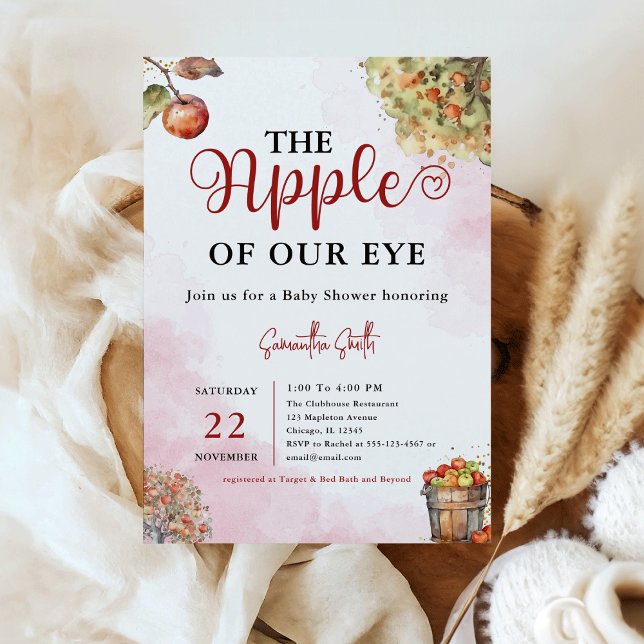 Apple från vår Öga vattenfärgsblomma Apple Babyska Inbjudningar (Apple of Our Eye Watercolor Fall Apple Baby Shower Invitation)