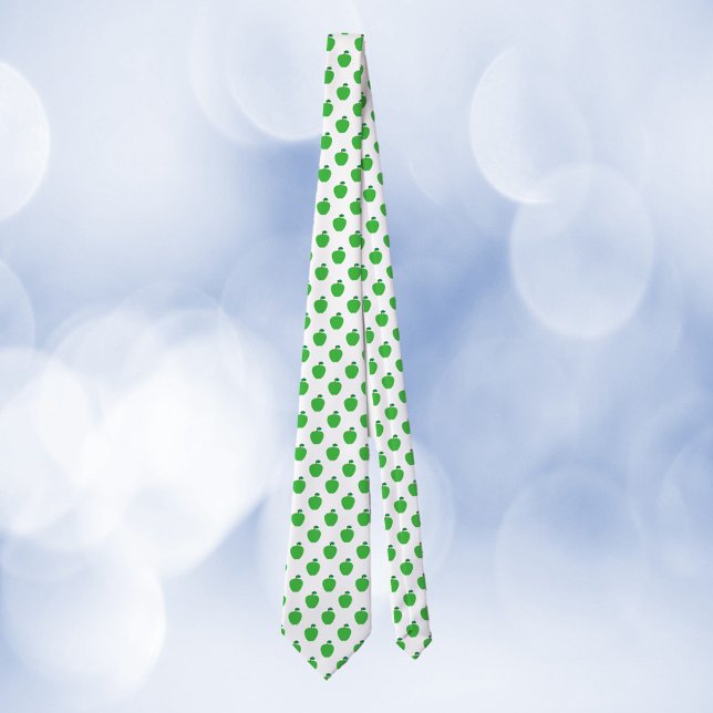 Apple Fruit Grönt Mönster Slips (A tie with a pattern of green apples.)