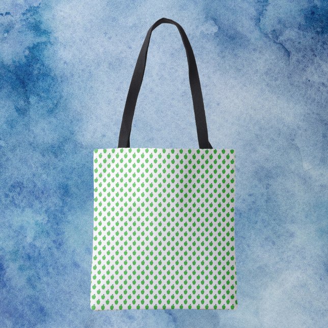 Apple Fruit Grönt Mönster Tygkasse (A tote bag with a pattern of green apples.)