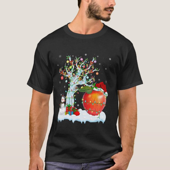 Apple Fruit Julafton Lighting Träd Santa Hat Apple T Shirt (Framsida)