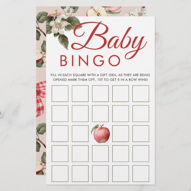 Apple & Gingham Baby Shower Bingo Game Cards (Fram/baksida)