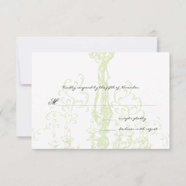 Apple Green Antik Ljuskrona Bröllopsvar OSA Kort (Baksida)