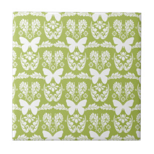 Apple Grönt Butterfly Damask Ceramic Tile Trivet Kakelplatta
