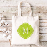 Apple Grönt Monogram Bridesmaid Tote Bag Tygkasse<br><div class="desc">Cute trendig-personlig med monogrammerad bröllopsfest tote bags med anpassningsbar som första ,  bridesaid-text eller lägga till ett namn eller annat meddelande. Klicka på Anpassa om du vill ändra typsnitt och färg för att skapa en unik gåva av ett slag för dina brudgummar och din bröllopsfest!</div>