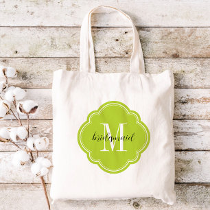Apple Grönt Monogram Bridesmaid Tote Bag Tygkasse