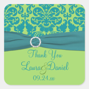 Apple-Grönt och Turquise Wedding Favor Sticker Fyrkantigt Klistermärke
