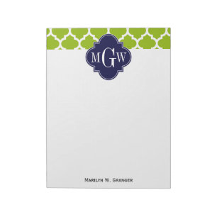 Apple Grönt Wt Moroccan #5 Navy 3 Initial Monogram Anteckningsblock