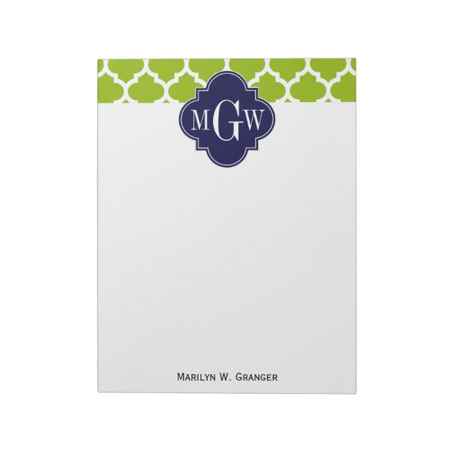 Apple Grönt Wt Moroccan #5 Navy 3 Initial Monogram Anteckningsblock (Roterad)