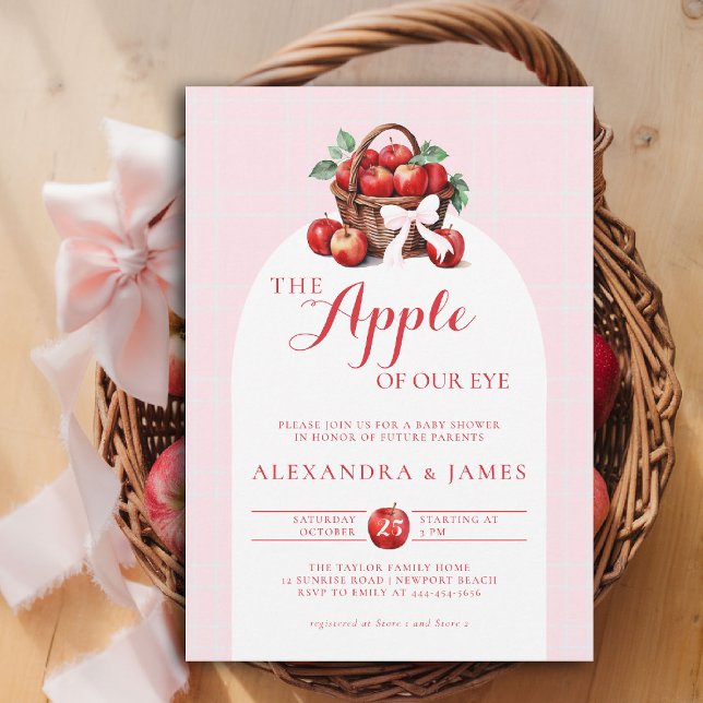 Apple Harvest Bow par Daety Fall Girl Shower Inbjudningar (fall baby shower invitation apple of our eye girl watercolor rustic elegant coed couple pink bow)