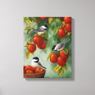 Apple Harvest Chickadees 30"x20" Canvastryck