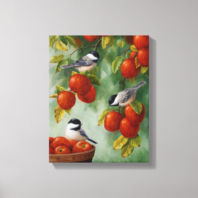 Apple Harvest Chickadees 30"x20" Canvastryck (Framsida)