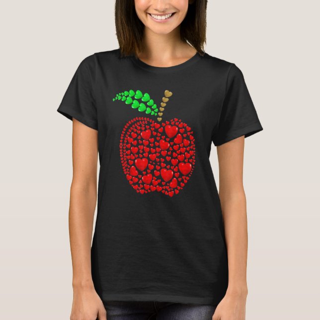 Apple Hearts Background Valentine's Day Teacher St T Shirt (Framsida)