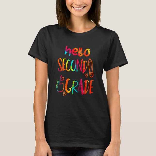 Apple Hello Second Grade 2nd First Day Of School T Shirt (Framsida)