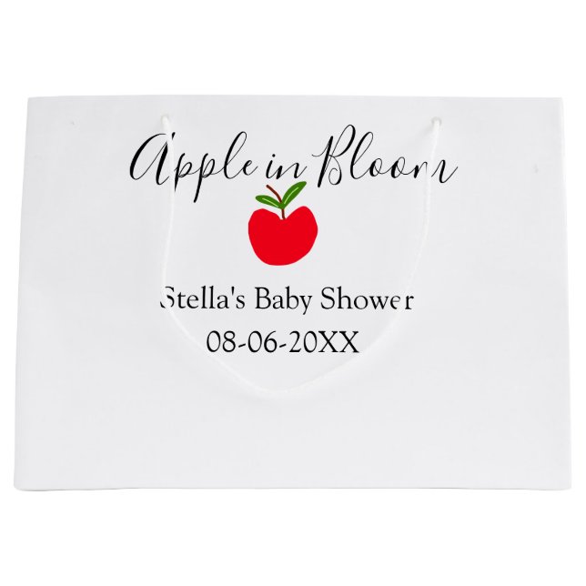 Äpple i blom baby shower rött äpple namn datum  (Framsidan)
