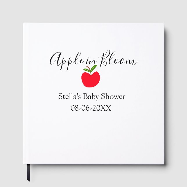 Äpple i blom baby shower rött äpple namn datum  gästböcker (Framsida)