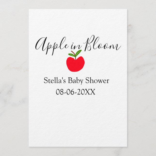 Äpple i blom baby shower rött äpple namn datum inbjudningar (Framsida)
