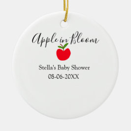 Äpple i blom baby shower rött äpple namn datum julgransprydnad keramik
