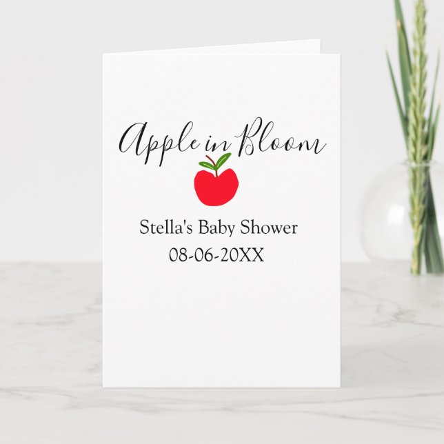 Äpple i blom baby shower rött äpple namn datum kort (Framsida)