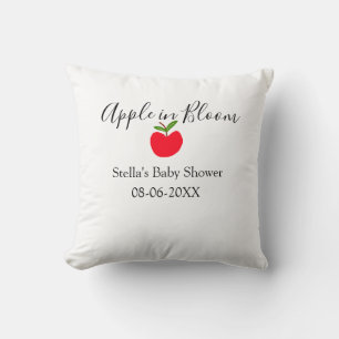 Äpple i blom baby shower rött äpple namn datum kudde
