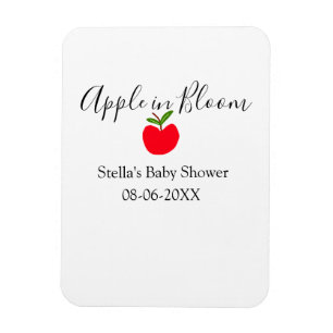 Äpple i blom baby shower rött äpple namn datum magnet