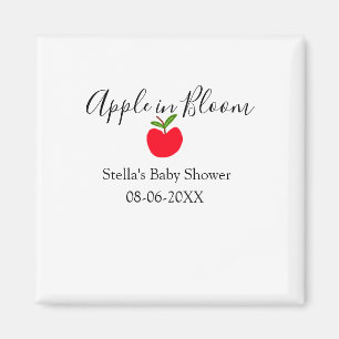 Äpple i blom baby shower rött äpple namn datum magnet