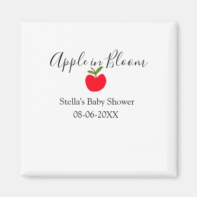 Äpple i blom baby shower rött äpple namn datum magnet (Framsidan)