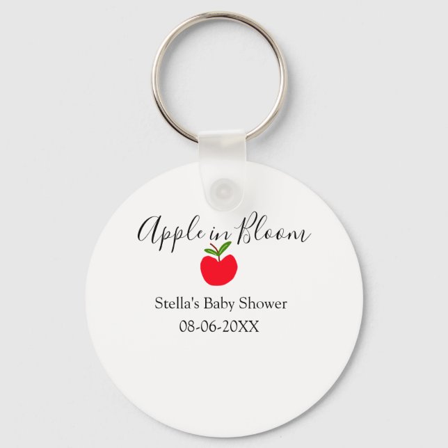 Äpple i blom baby shower rött äpple namn datum  nyckelring (Framsida)