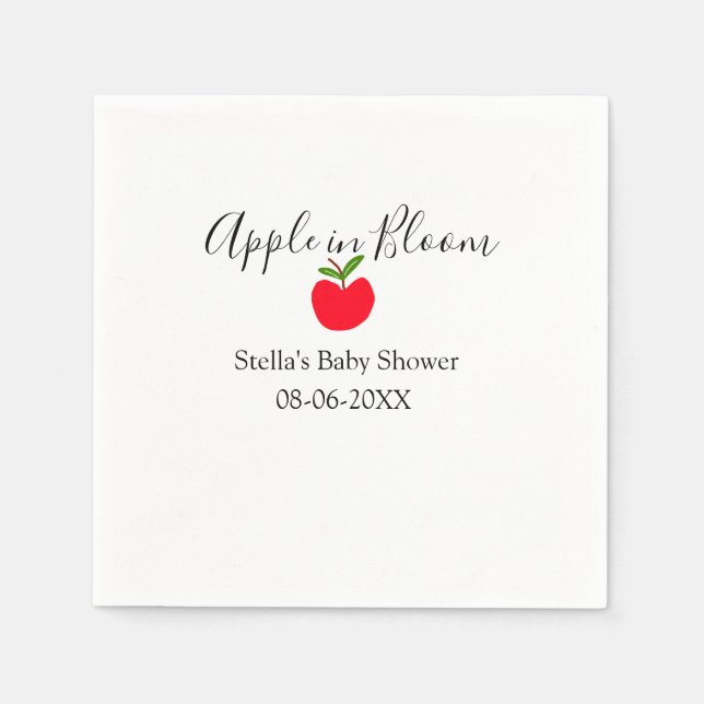 Äpple i blom baby shower rött äpple namn datum  pappersservett (Framsidan)
