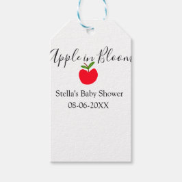 Äpple i blom baby shower rött äpple namn datum presentetikett