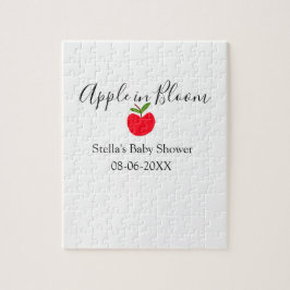 Äpple i blom baby shower rött äpple namn datum pussel