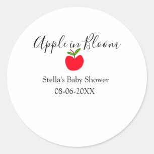 Äpple i blom baby shower rött äpple namn datum runt klistermärke