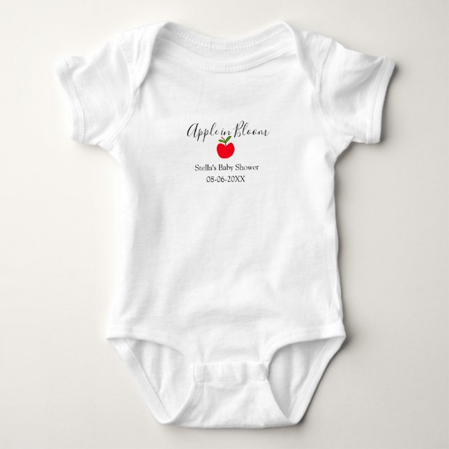 Äpple i blom baby shower rött äpple namn datum t shirt (Framsida)