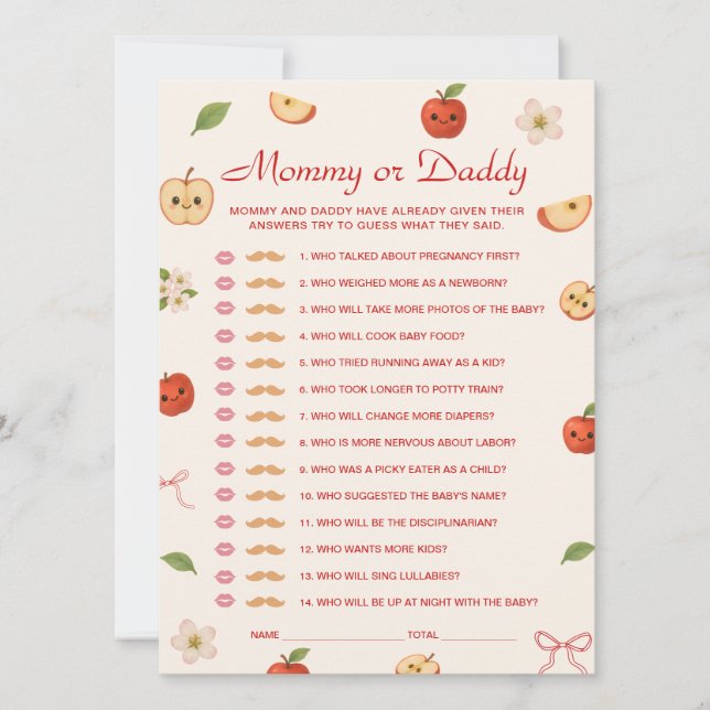 Äpple i mitt öga - Baby Shower Gissa vem spelkort Inbjudningar (Framsida)