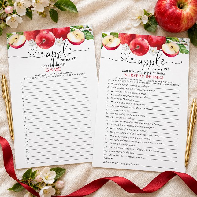 Äpple i Mitt Öga Barnramsor Minnesduschspel (Double the fun at your celebration while saving paper with this double-sided "Apple of My Eye" game )