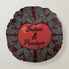 Äpple i träd, personlig, namn, rustik rund kudde