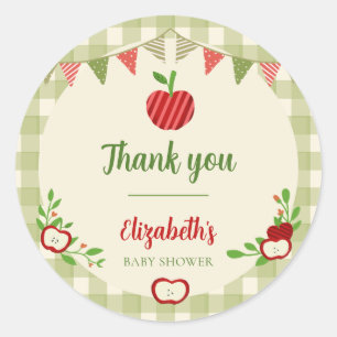 Äpple i Vårat Öga Baby Shower Tack Gingham  Runt Klistermärke