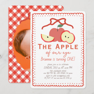 Äpple i Vårat Öga Röd Slinga Foto Flickas 1-årsdag Inbjudningar
