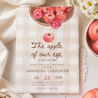 äpple i vårt öga äppelkorg gingham baby shower inbjudningar
