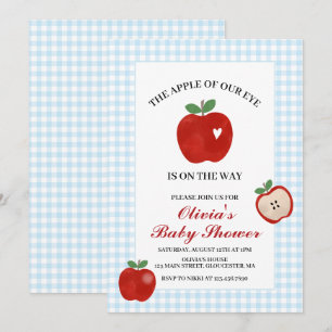 Äpple i vårt öga blå gingham Baby Shower Inbjudningar