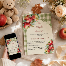 Äpple i vårt öga grön gingham flicka Baby Shower Inbjudningar
