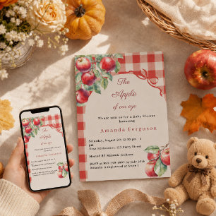 Äpple i vårt öga röd gingham flicka Baby Shower Inbjudningar